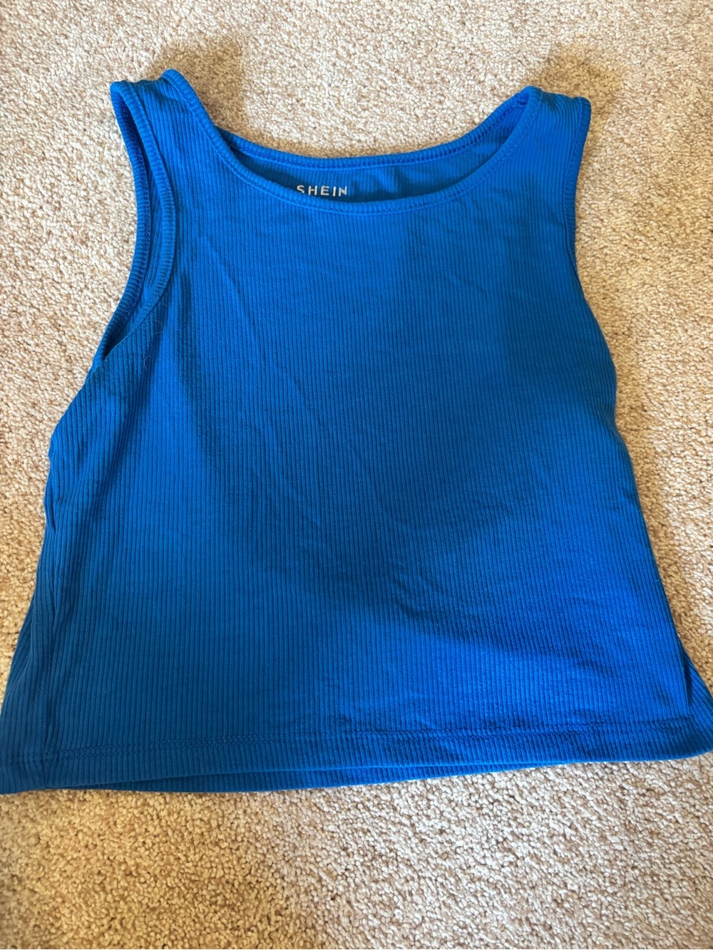 SHEIN Bright Blue Ribbed Crop Tank Top